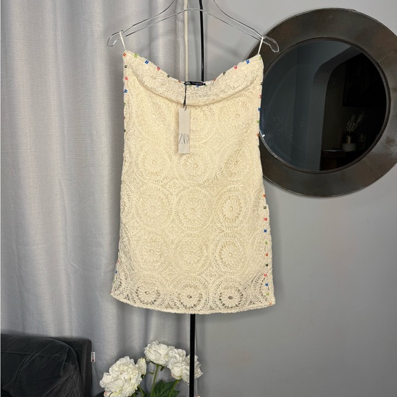 NWT Zara Woman Strapless Crochet Mini Dress Bloggers Fav Size M Medium - Picture 11 of 15